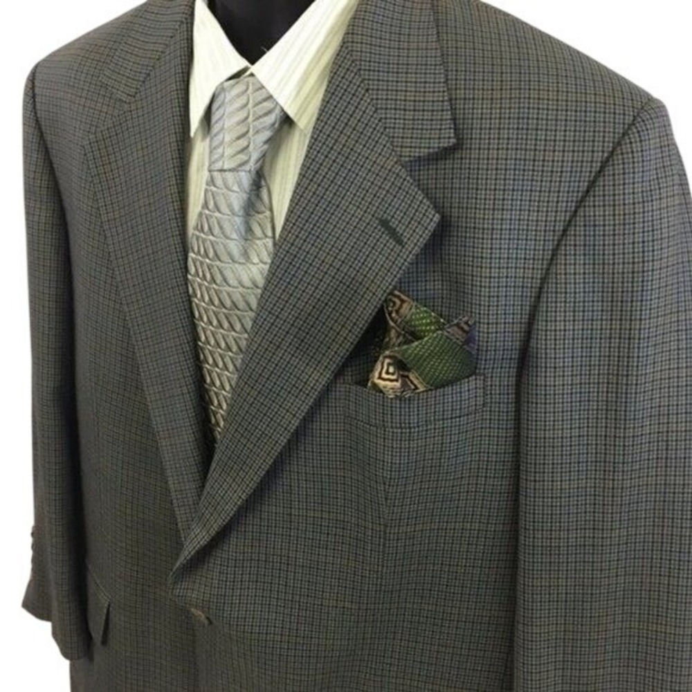 Jos A Bank Executive Collection Mens Grey‎ Plaid Wool Blazer Sport Coat Jacket